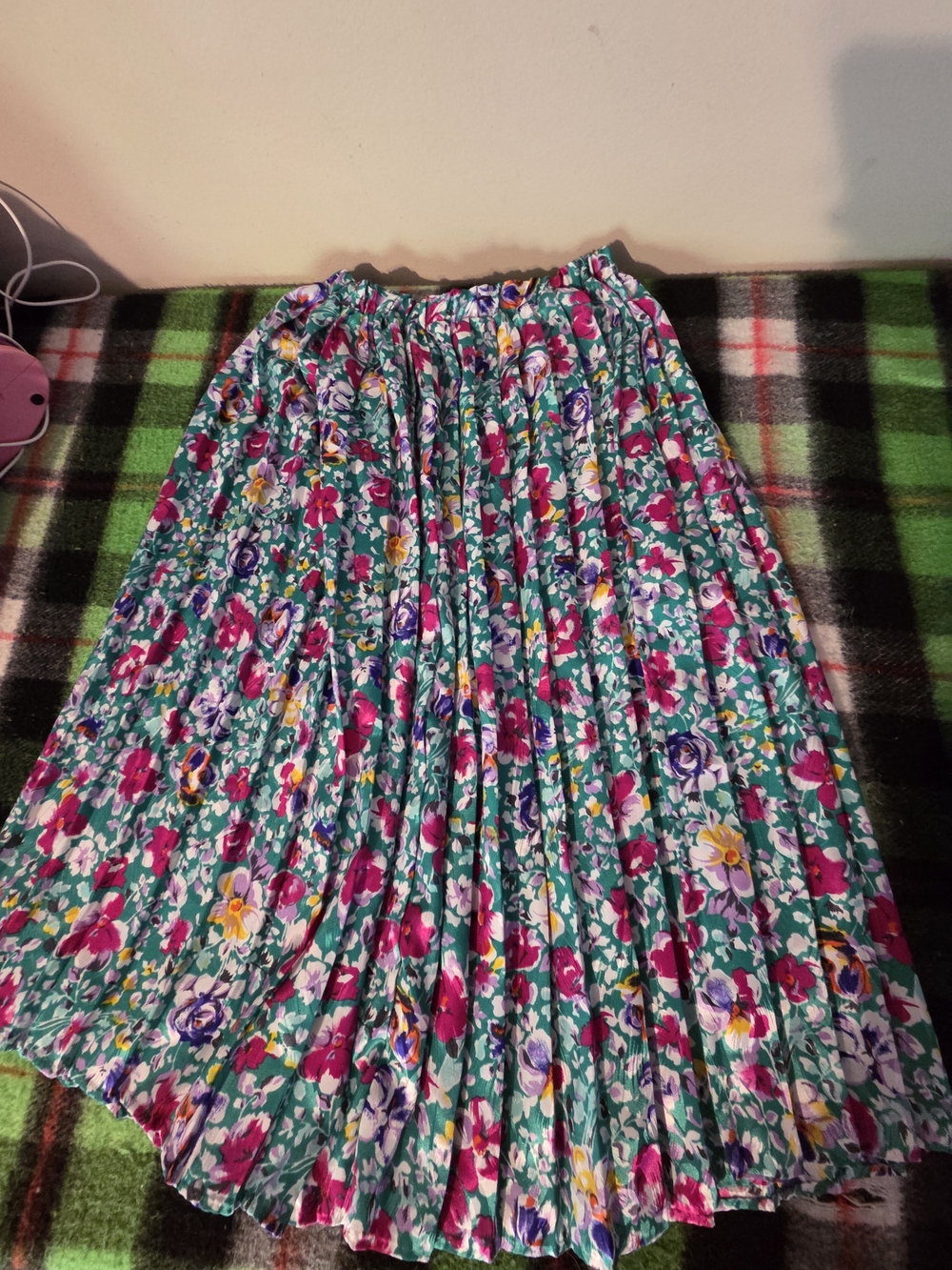 Floral Pleated Midi Skirt In Green And Pink Vintage Cottagecore Sweet Spring